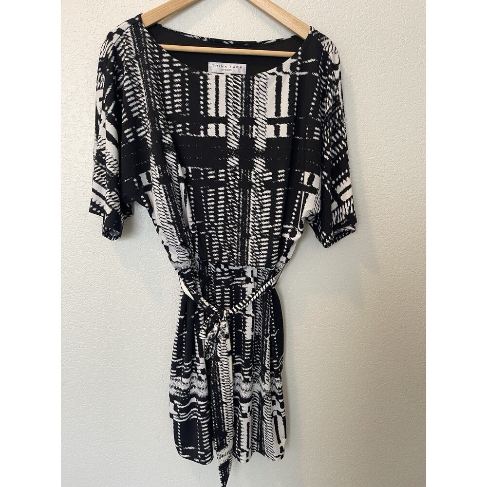 Trina Turk Black & White Mod Work Nerissa Sash Dolman Sleeve Dress - Size 10